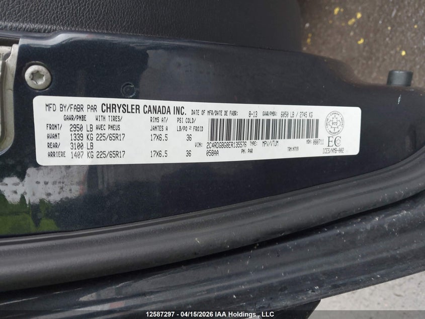 2014 Dodge Grand Caravan Se/Sxt VIN: 2C4RDGBG8ER135576 Lot: 12587297