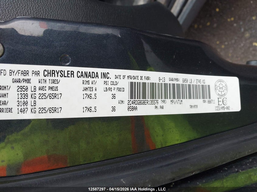 2014 Dodge Grand Caravan Se/Sxt VIN: 2C4RDGBG8ER135576 Lot: 12587297