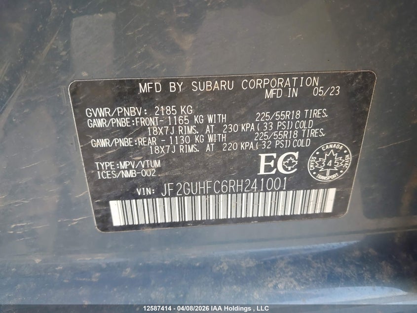 2024 Subaru Crosstrek Sport VIN: JF2GUHFC6RH241001 Lot: 12587414