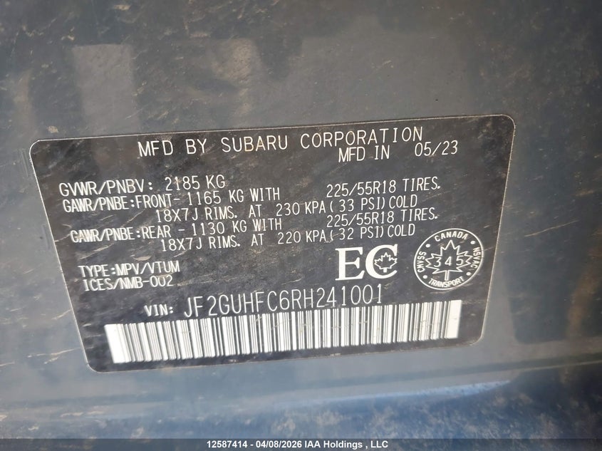 2024 Subaru Crosstrek Sport VIN: JF2GUHFC6RH241001 Lot: 12587414