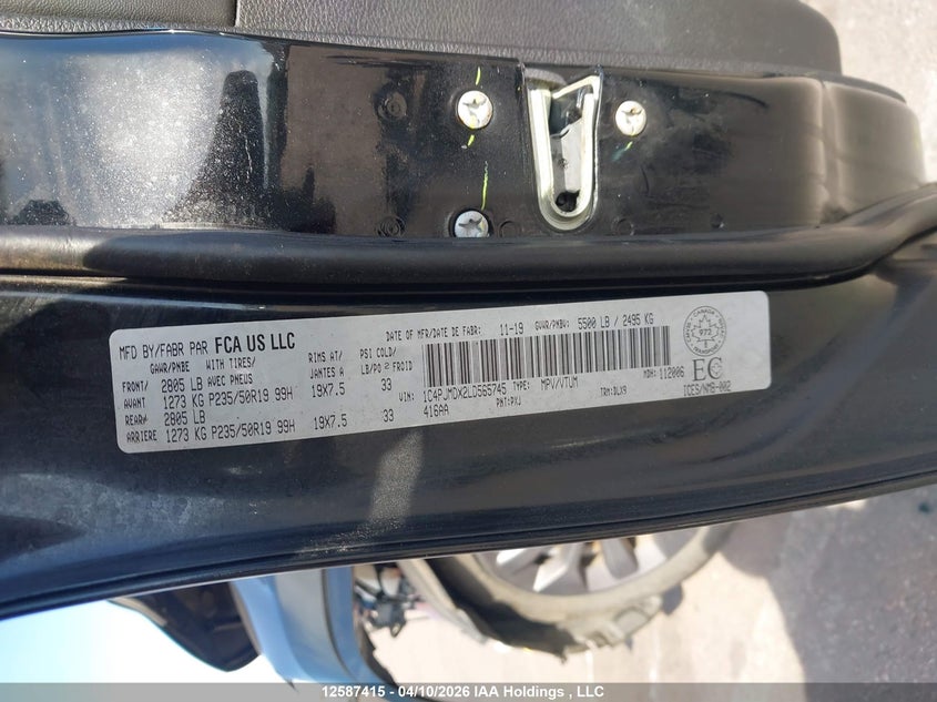 2020 Jeep Cherokee High Altitude VIN: 1C4PJMDX2LD565745 Lot: 12587415