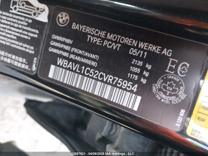 2012 BMW X1 xDrive28I VIN: WBAVL1C52CVR75954 Lot: 12587621