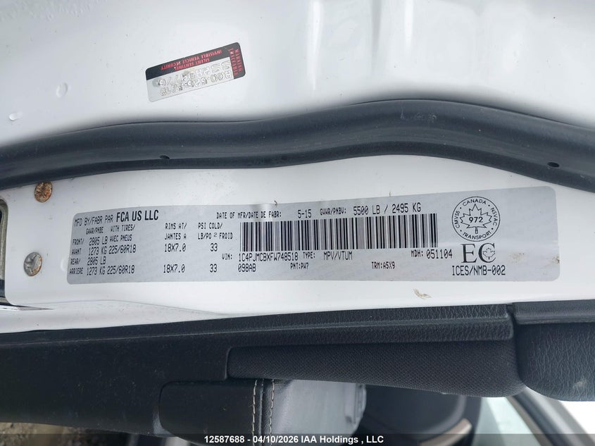 2015 Jeep Cherokee Latitude VIN: 1C4PJMCBXFW748518 Lot: 12587688