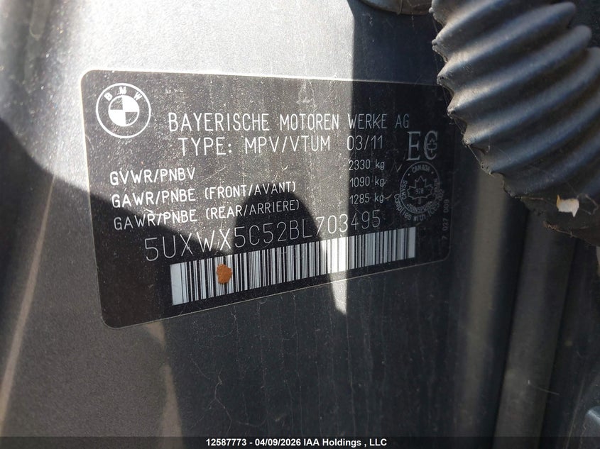 2011 BMW X3 xDrive28I VIN: 5UXWX5C52BL703495 Lot: 12587773