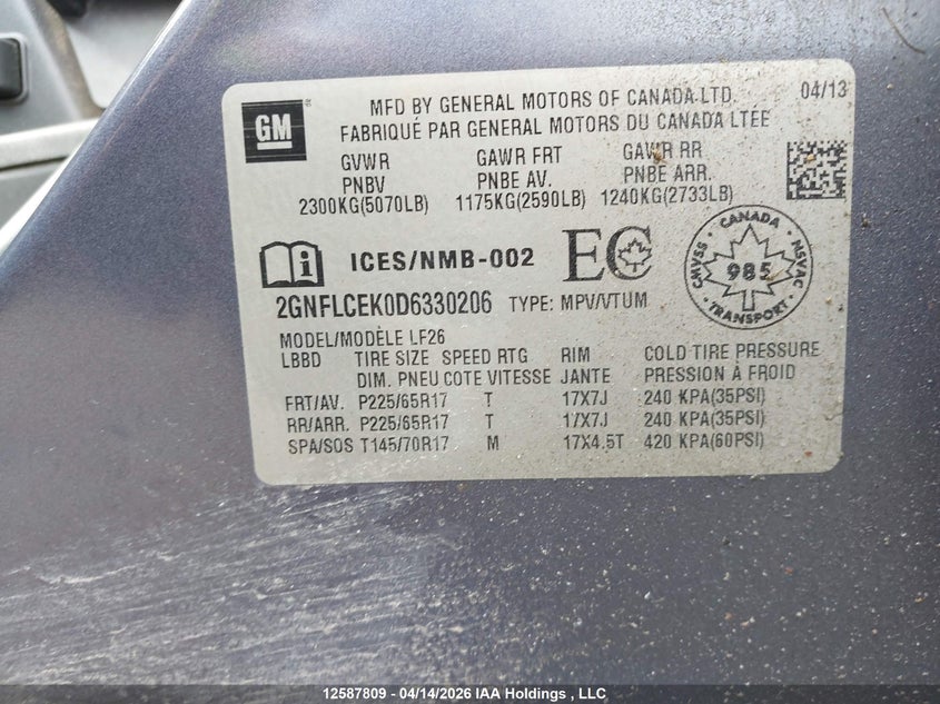 2013 Chevrolet Equinox Ls VIN: 2GNFLCEK0D6330206 Lot: 12587809