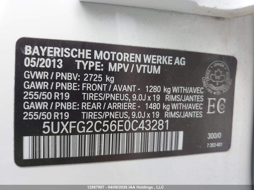 2014 BMW X6 xDrive35I VIN: 5UXFG2C56E0C43281 Lot: 12587987