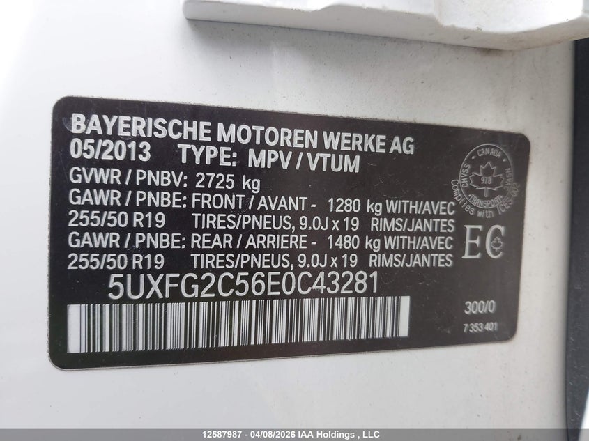 2014 BMW X6 xDrive35I VIN: 5UXFG2C56E0C43281 Lot: 12587987