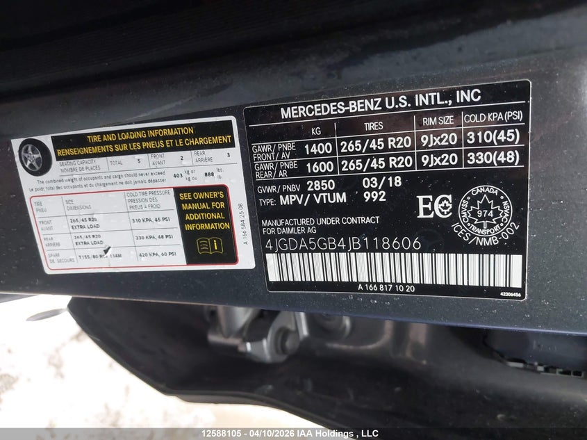 2018 Mercedes-Benz Gle 400 4Matic VIN: 4JGDA5GB4JB118606 Lot: 12588105