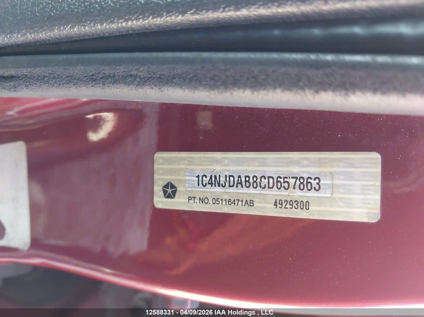 2012 Jeep Compass VIN: 1C4NJDAB8CD657863 Lot: 12588331