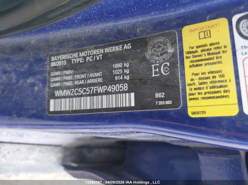 2015 Mini Cooper S Countryman VIN: WMWZC5C57FWP49058 Lot: 12588357