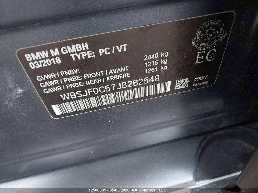 2018 BMW M5 VIN: WBSJF0C57JB282548 Lot: 12588381