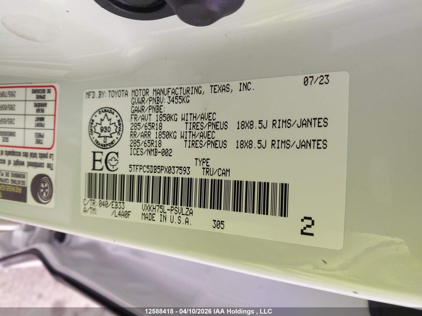 2023 Toyota Tundra Crewmax Limited/Crewmax Trd Pro VIN: 5TFPC5DB5PX037593 Lot: 12588418