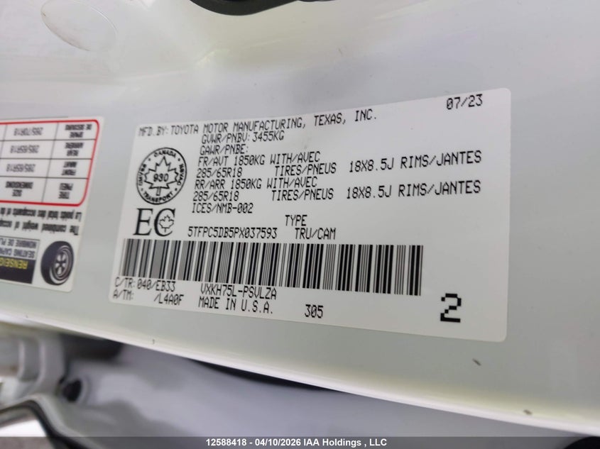 2023 Toyota Tundra Crewmax Limited/Crewmax Trd Pro VIN: 5TFPC5DB5PX037593 Lot: 12588418