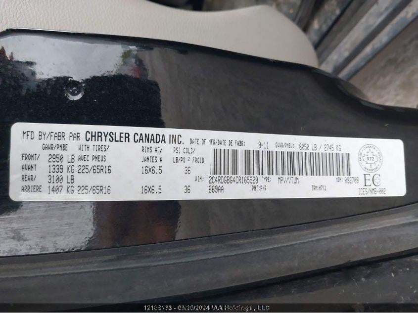 2012 Dodge Grand Caravan VIN: 2C4RDGBG4CR165929 Lot: 12588497