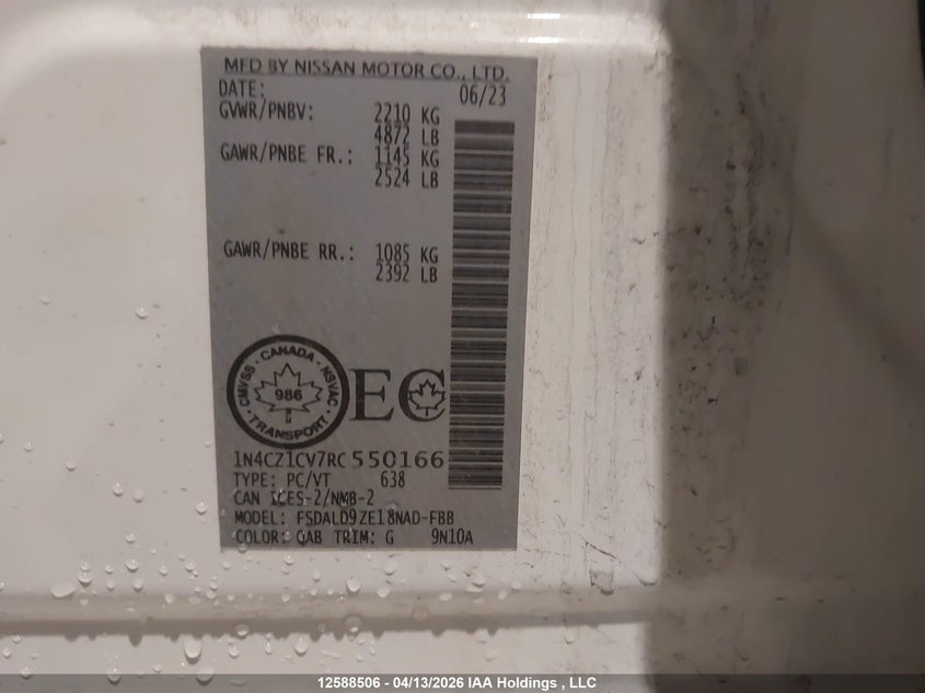 2024 Nissan Leaf Sv/Sv Plus VIN: 1N4CZ1CV7RC550166 Lot: 12588506