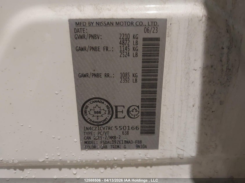 2024 Nissan Leaf Sv/Sv Plus VIN: 1N4CZ1CV7RC550166 Lot: 12588506