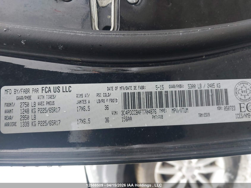 2015 Dodge Journey Sxt/Limited VIN: 3C4PDCCB4FT704876 Lot: 12588509