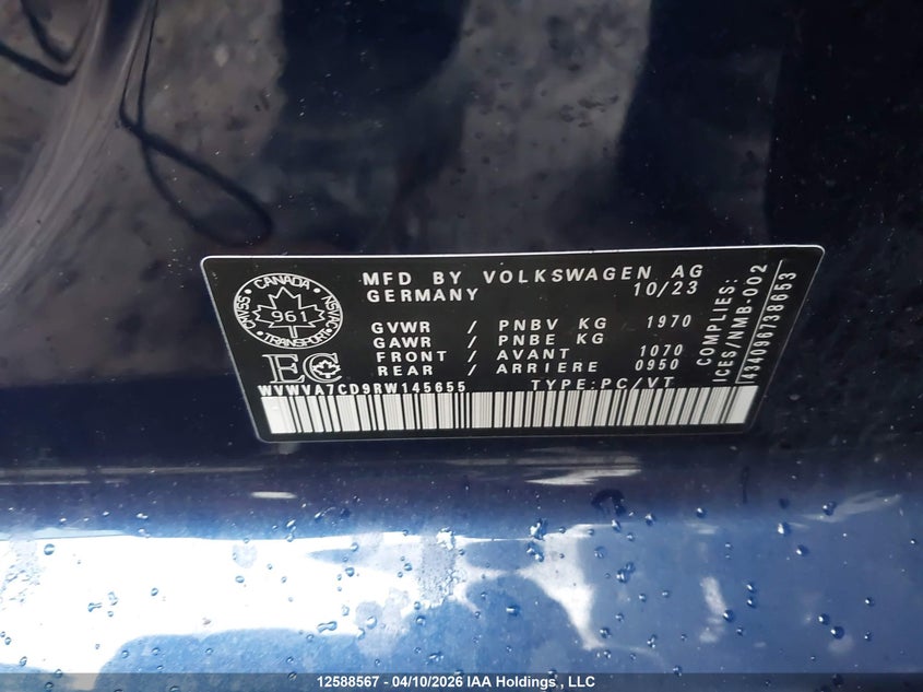 2024 Volkswagen Gti Autobahn VIN: WVWVA7CD9RW145655 Lot: 12588567