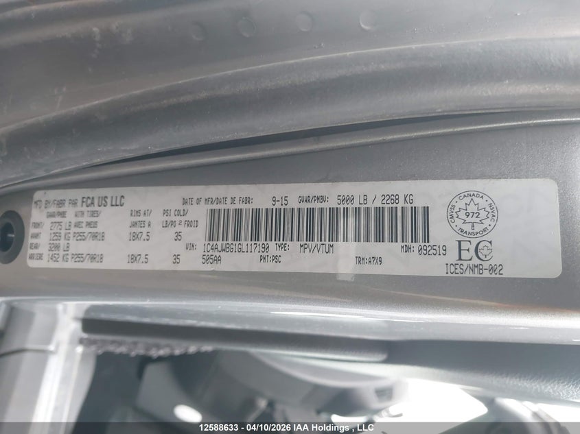 2016 Jeep Wrangler Sahara VIN: 1C4AJWBG1GL117190 Lot: 12588633