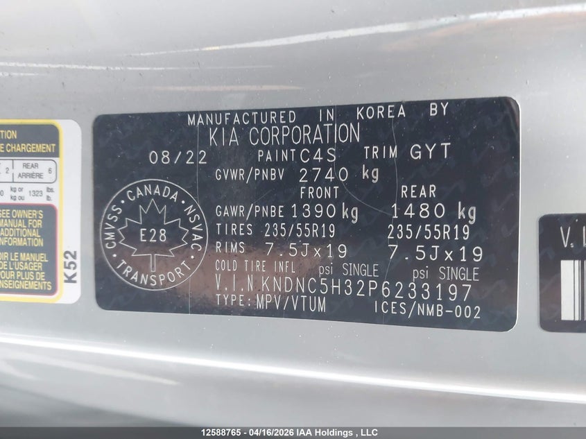 2023 Kia Carnival Ex/Ex+ VIN: KNDNC5H32P6233197 Lot: 12588765