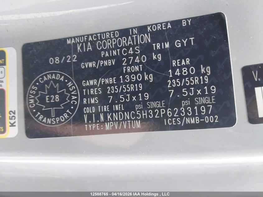 2023 Kia Carnival Ex/Ex+ VIN: KNDNC5H32P6233197 Lot: 12588765