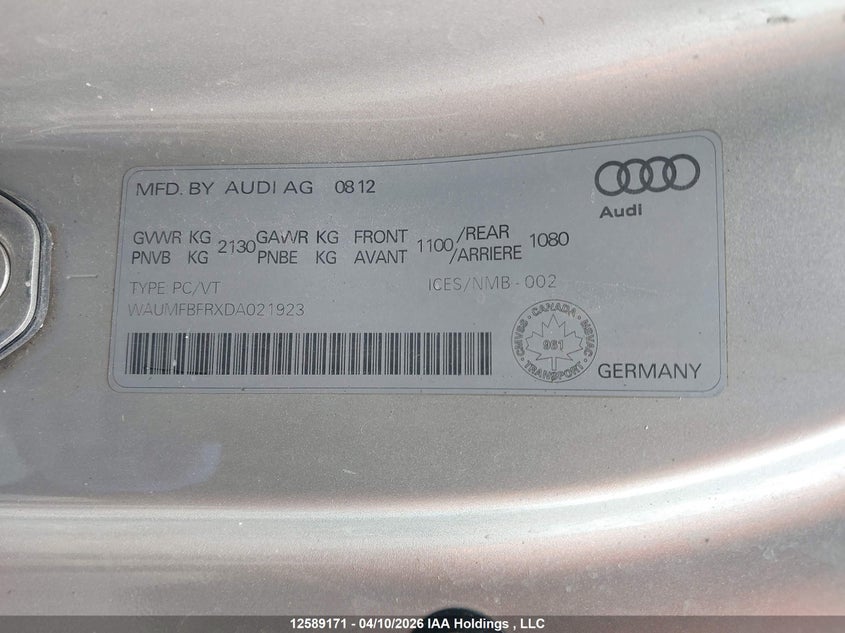 2013 Audi A5 Premium VIN: WAUMFBFRXDA021923 Lot: 12589171