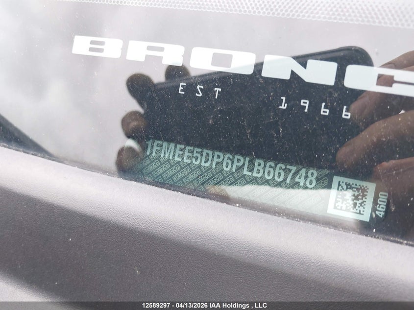 2023 Ford Bronco Big Bend/Black Diamond/Outer Banks/Badlands/Wildtrak/Everglades VIN: 1FMEE5DP6PLB66748 Lot: 12589297