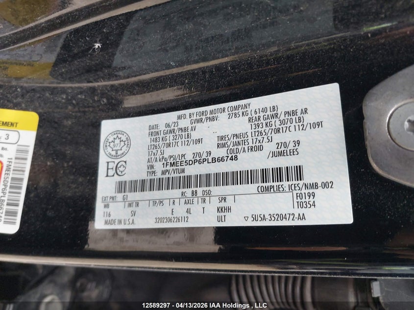2023 Ford Bronco Big Bend/Black Diamond/Outer Banks/Badlands/Wildtrak/Everglades VIN: 1FMEE5DP6PLB66748 Lot: 12589297