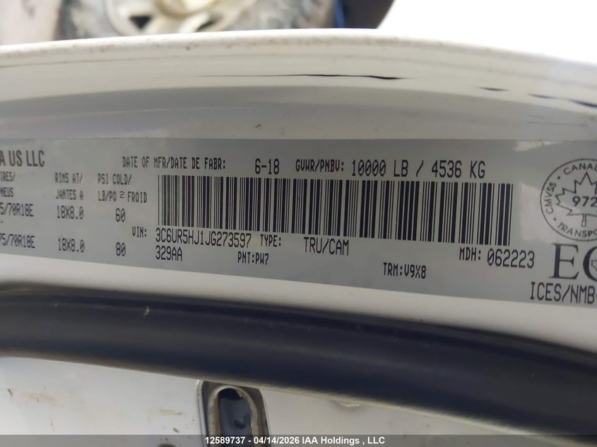 2018 Ram 2500 St VIN: 3C6UR5HJ1JG273597 Lot: 12589737