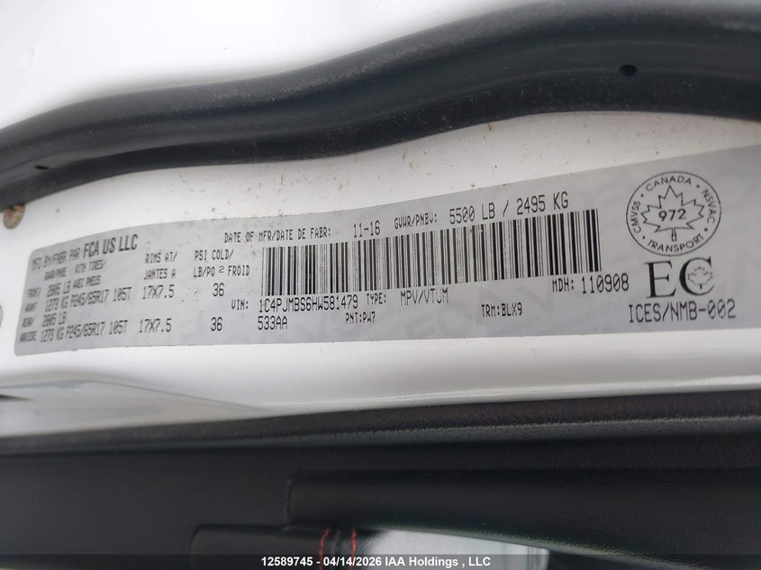 2017 Jeep Cherokee Trailhawk VIN: 1C4PJMBS6HW581479 Lot: 12589745