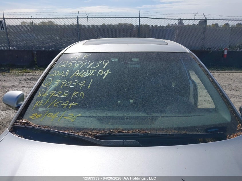 2003 Audi A4 1.8T VIN: WAUJC68E83A390341 Lot: 12589939