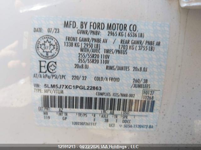 2023 Lincoln Aviator VIN: 5LM5J7XC1PGL22863 Lot: 12591213