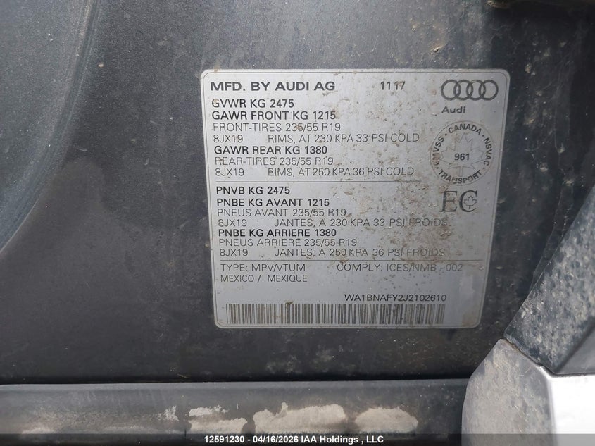 2018 Audi Q5 Premium Plus VIN: WA1BNAFY2J2102610 Lot: 12591230