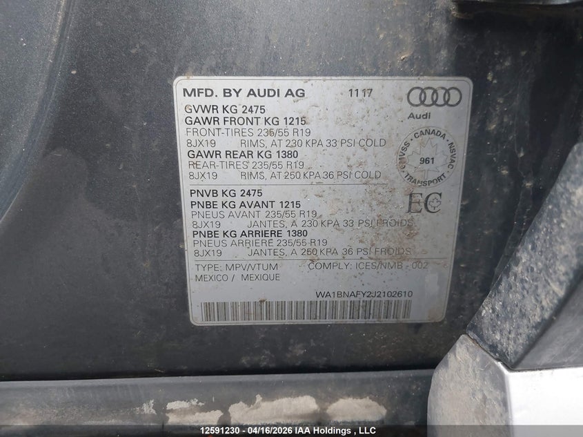 2018 Audi Q5 Premium Plus VIN: WA1BNAFY2J2102610 Lot: 12591230