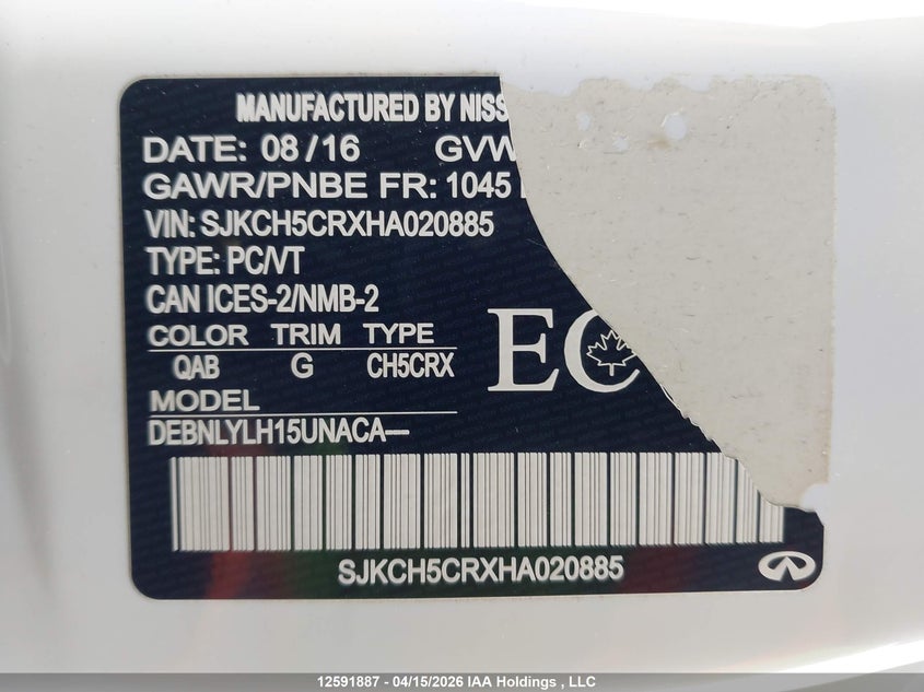 2017 Infiniti Qx30 Luxury/Premium/Sport VIN: SJKCH5CRXHA020885 Lot: 12591887