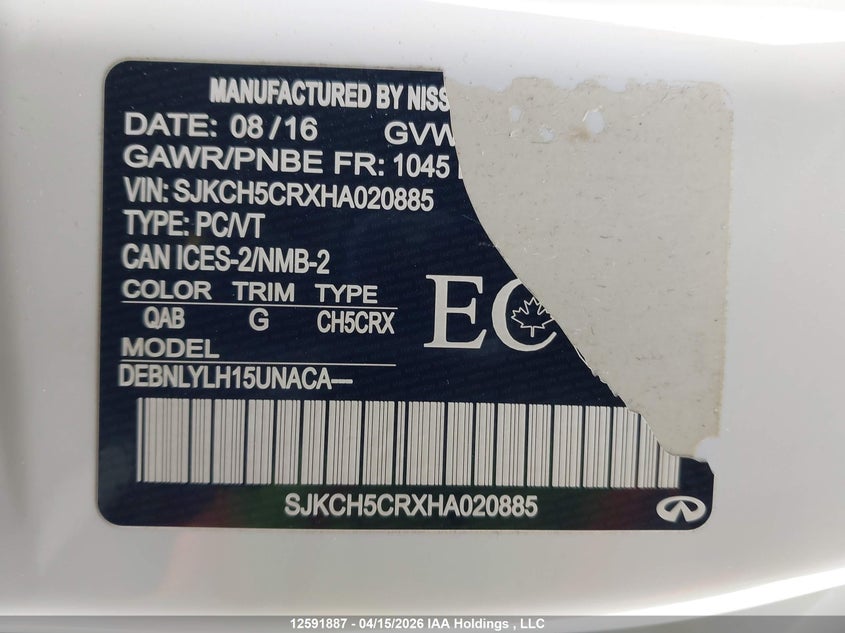 2017 Infiniti Qx30 Luxury/Premium/Sport VIN: SJKCH5CRXHA020885 Lot: 12591887