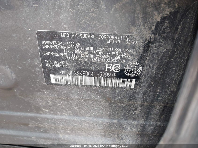 2020 SUBARU FORESTER SPORT UTILITY VEHICLE 2.5L H-4 DI, DOHC, VVT, 182HP