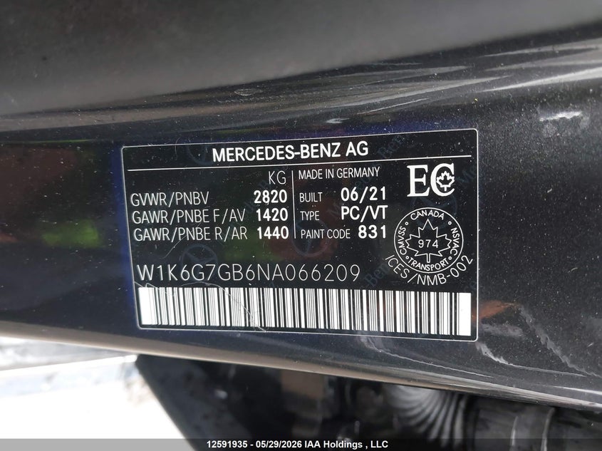 2022 Mercedes-Benz S 580 4Matic VIN: W1K6G7GB6NA066209 Lot: 12591935