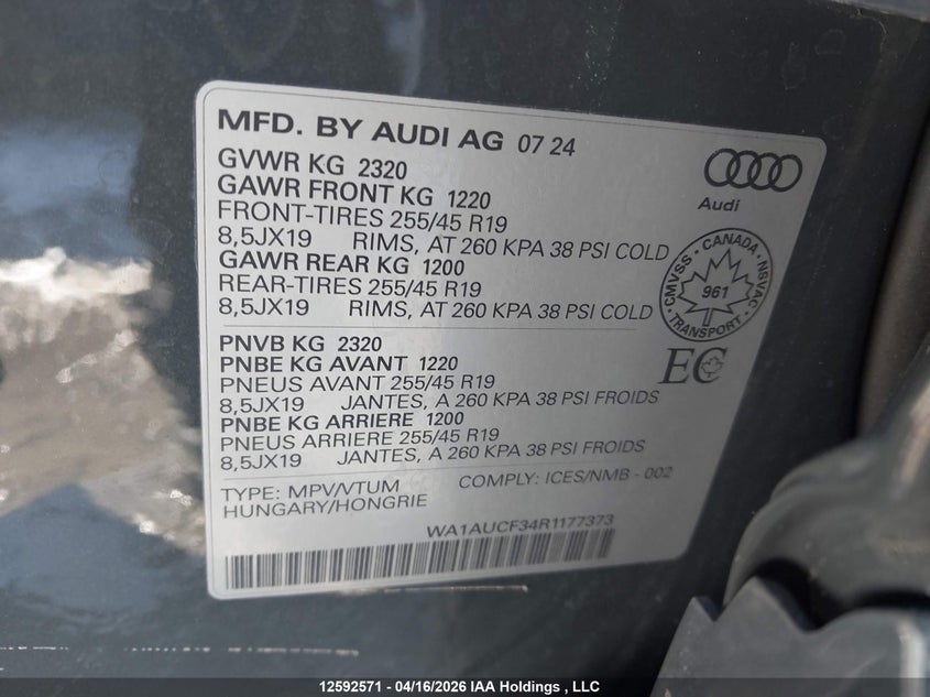 2024 Audi Q3 40 Komfort VIN: WA1AUCF34R1177373 Lot: 12592571