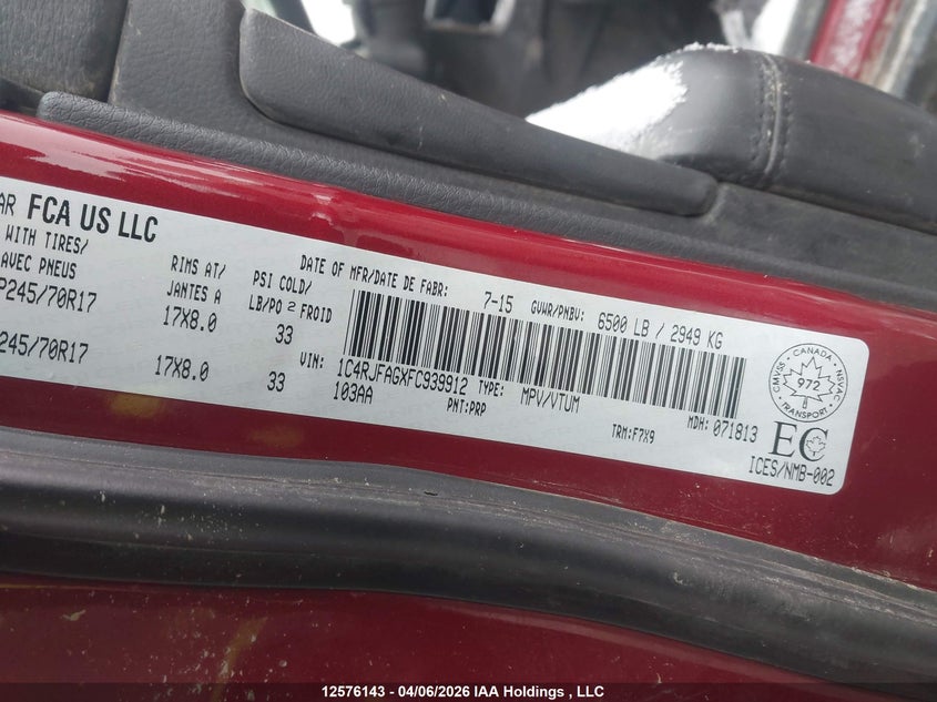 2015 Jeep Grand Cherokee Laredo VIN: 1C4RJFAGXFC939912 Lot: 12576143X