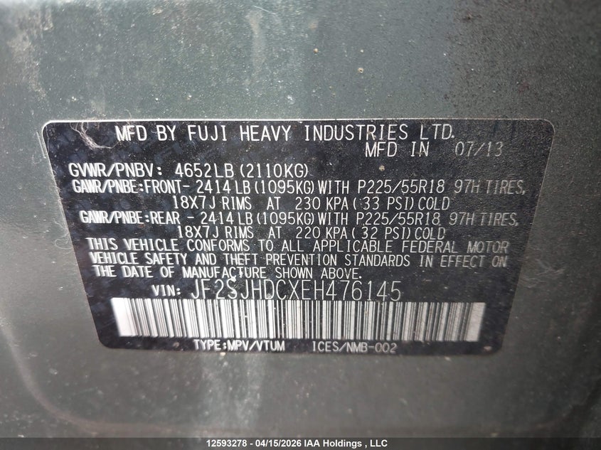 2014 Subaru Forester 2.0Xt Premium VIN: JF2SJHDCXEH476145 Lot: 12593278