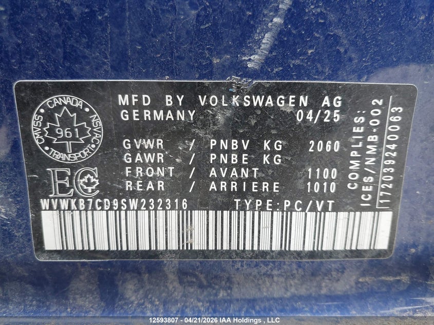 2025 VOLKSWAGEN GOLF R HATCHBACK 2.0L I-4 DI, DOHC, VVT, TURBO, 328HP