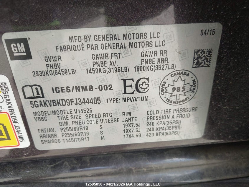 5GAKVBKD9FJ344405 2015 Buick Enclave 3.6 brown