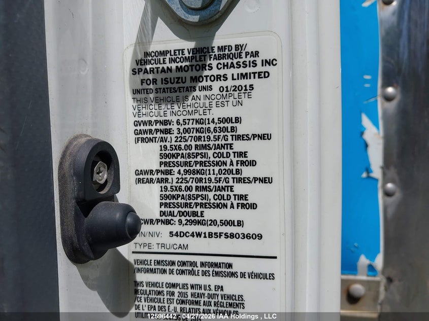 2015 Isuzu Npr Gas Reg VIN: 54DC4W1B5FS803609 Lot: 12596442