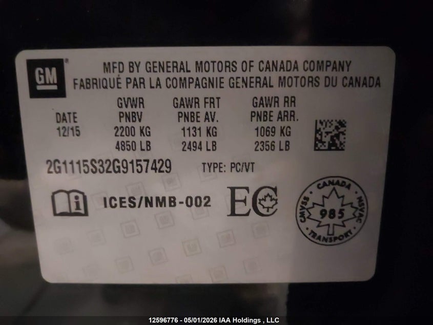 2016 CHEVROLET IMPALA SEDAN 3.6L V-6 DI, DOHC, VVT, 305HP