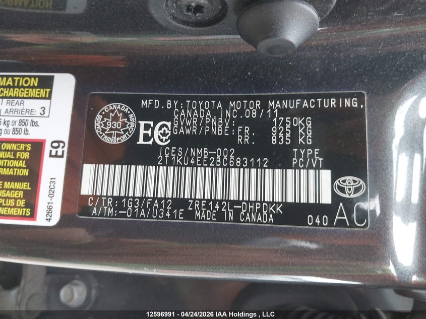 2011 Toyota Corolla Matrix VIN: 2T1KU4EE2BC683112 Lot: 12596991