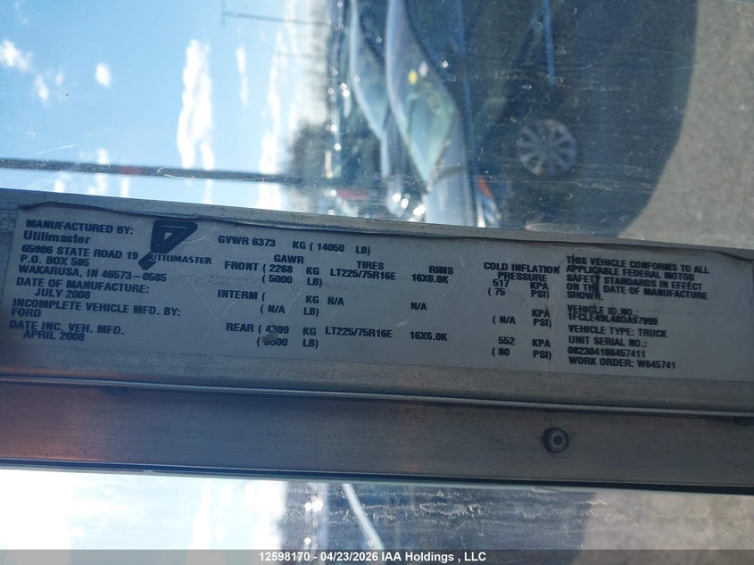 2008 Ford Econoline VIN: 1FCLE49L48DA97999 Lot: 12598170
