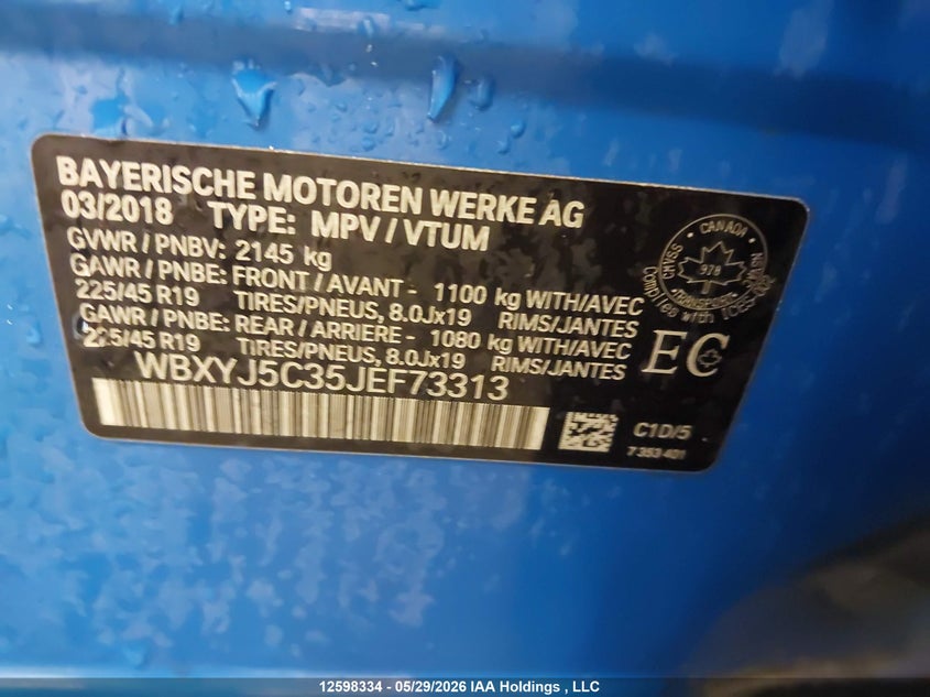 2018 BMW X2 xDrive28I VIN: WBXYJ5C35JEF73313 Lot: 12598334