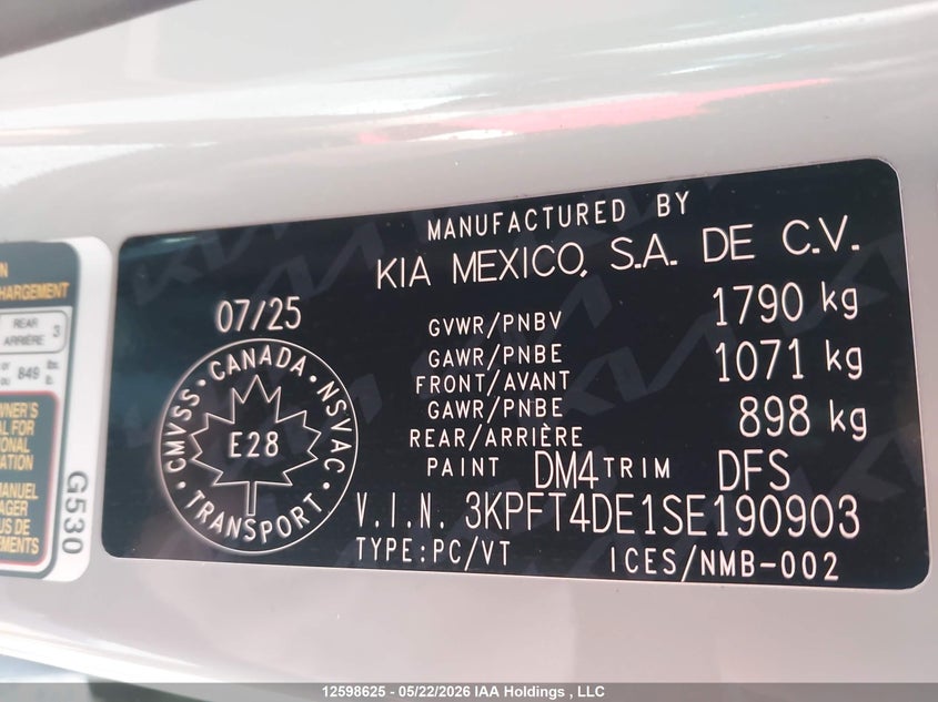 2025 Kia K4 Lx/Lxs VIN: 3KPFT4DE1SE190903 Lot: 12598625