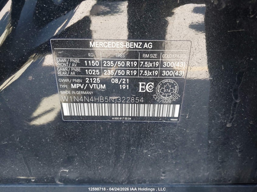 2022 Mercedes-Benz Gla 250 4Maitc VIN: W1N4N4HB5NJ322854 Lot: 12598718